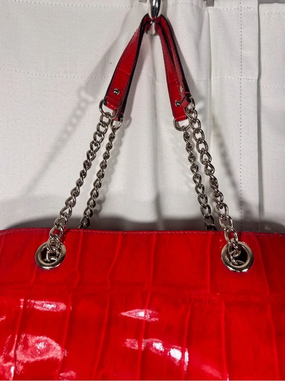 Kate Spade Red Patent Leather Croc Embossed Shoulder Bag